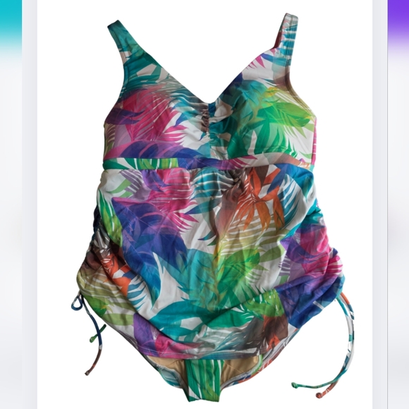 NWT Cacique Swim 18W Rainbow Leaf One Piece Tankini Swimsuit 2743-BB